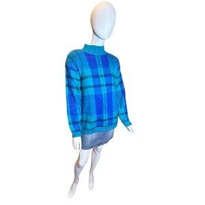 Vintage 90s Amanda Smith Blue Plaid Sweater Small NWT